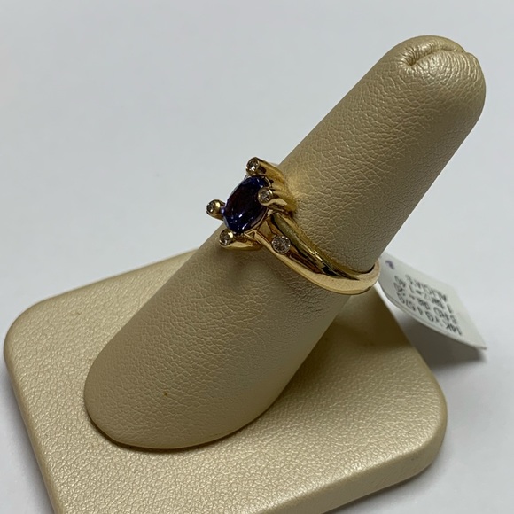 14K Yellow Gold Oval Tanzanite and Diamond Ring - Picture 6 of 7